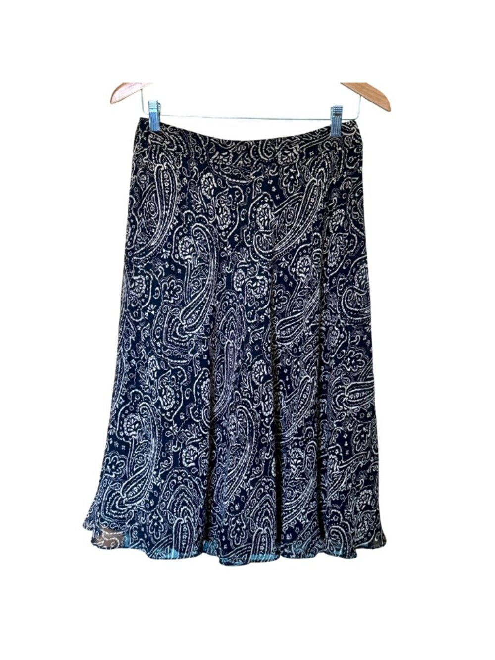 Jones New York Paisley Skirt Size 4 Black & Cream Mid-Length Lined Flowy Style - Picture 7 of 13
